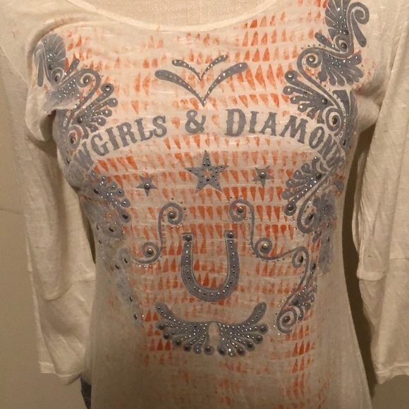 Cowgirls & Diamonds T-shirt , silver/cream, med - Picture 1 of 5